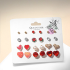 Серьги пусеты QF «Романтика», 12 пар, сердечки, цветные в золоте - Фото 3