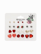 Серьги пусеты QF «Романтика», 12 пар, сердечки, цветные в золоте - Фото 5