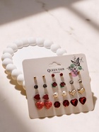 Серьги пусеты QF «Романтика», 12 пар, сердечки, цветные в золоте - Фото 5