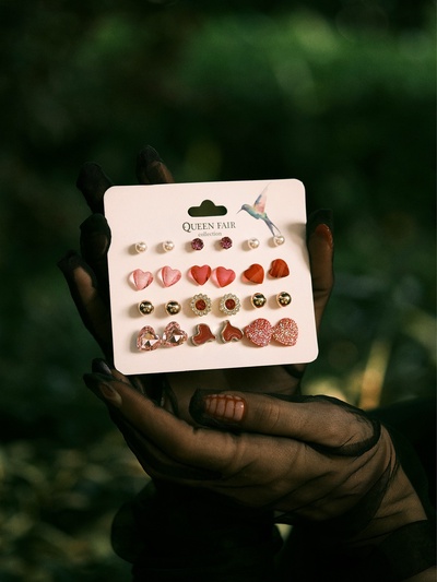 Серьги пусеты 12 пар «Сердечки», свидание, миксы