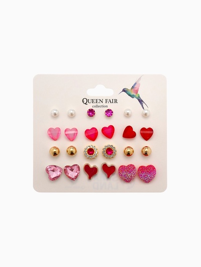 Серьги пусеты 12 пар «Сердечки», свидание, миксы