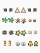 Серьги пусеты QF «Цветочки», набор 12 пар, авокадик, цветные в золоте - Фото 1