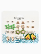 Серьги пусеты QF «Цветочки», набор 12 пар, авокадик, цветные в золоте - Фото 4