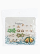 Серьги пусеты QF «Цветочки», набор 12 пар, авокадик, цветные в золоте - Фото 6