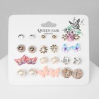 Серьги пусеты QF «Бабочки и цветочки», 12 пар, цветные в золоте - Фото 3