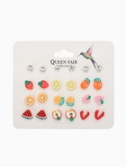 Серьги пусеты 12 пар «Вкусняшки» фруктики, цветные в серебре - Фото 4