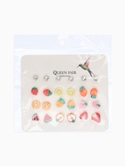 Серьги пусеты 12 пар «Вкусняшки» фруктики, цветные в серебре - фото 23533445