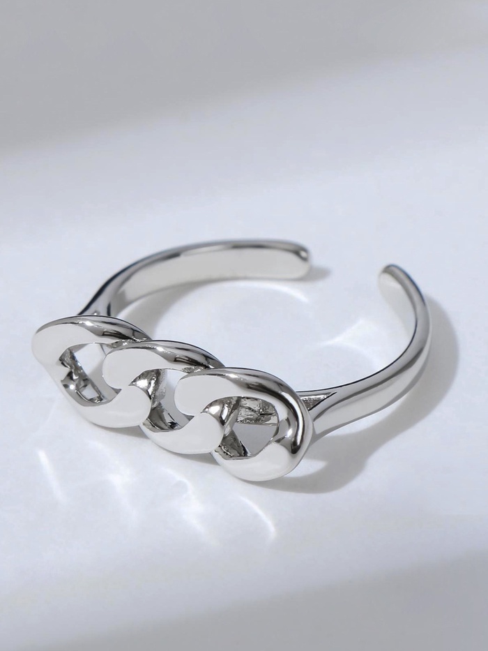 Кольцо «Цепь» три звена, цвет серебро, безразмерное - Фото 1