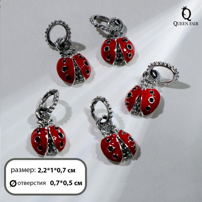 Подвеска «Божья» коровка, красная в серебре