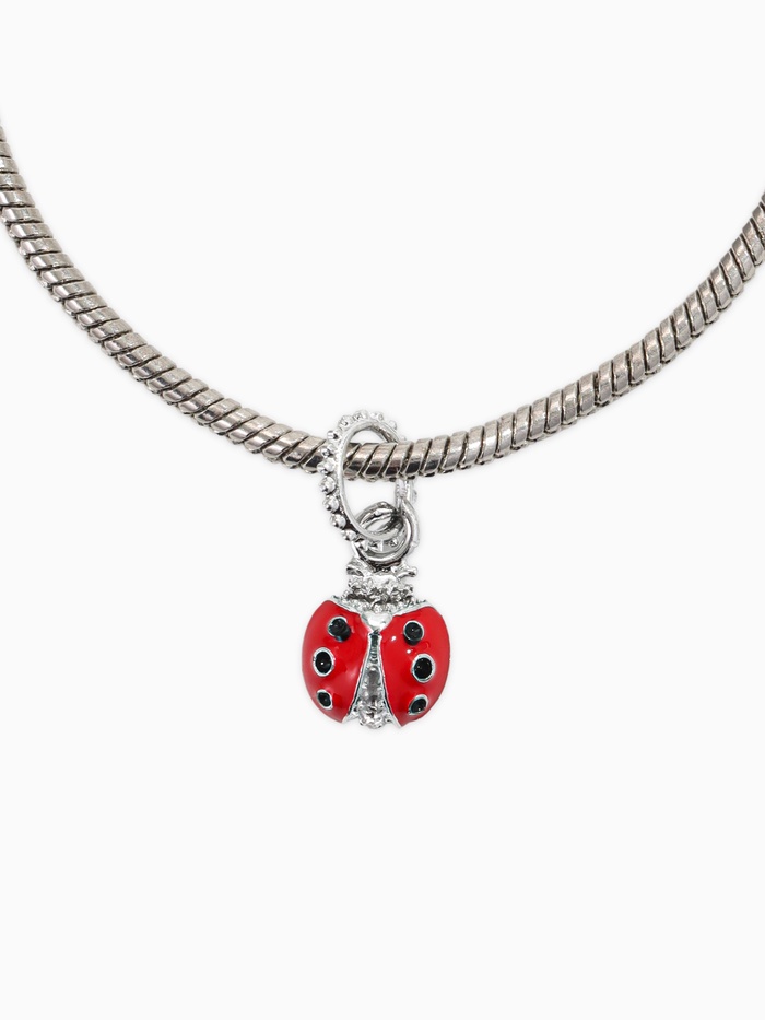 Шарм подвеска «Божья» коровка, красная в серебре