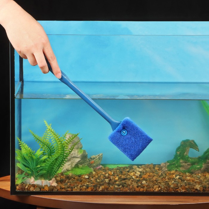 Скребок для аквариума двусторонний, 40 см, синий - Фото 1
