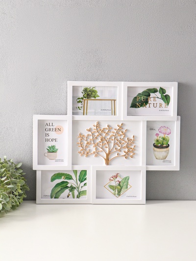 Фоторамка - коллаж на 6 фото 10×15 см «Золотое дерево», белый, 38×45 см