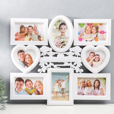 Фоторамка - коллаж на 8 фото 10×10, 10×15 см «Восход солнца», пластик, мультирамка, белый, 44.5×49.5 см