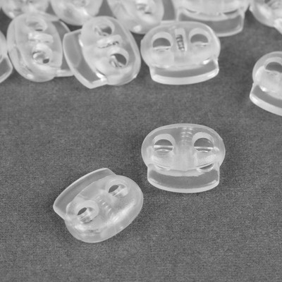 Набор двойных фиксаторов для шнура, d=4 мм, 20×20 мм, 50 шт., прозрачный