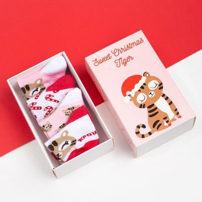 Носки детские новогодние Крошка Я «Тигруля», набор 4 пары, 8-10 см