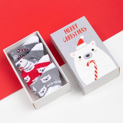 Носки детские новогодние Крошка Я «Мишка», набор 4 пары, 10-12 см