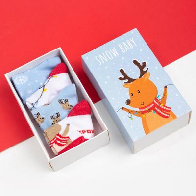 Носки детские новогодние Крошка Я «Оленёнок», набор 4 пары, 8-10 см