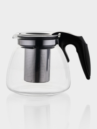 Чайник стеклянный заварочный «Джулиан», 900 мл, с металлическим ситом, цвет чёрный