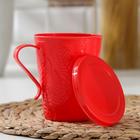 Кружка с крышкой «Листья», 400 мл, 11.5×8.5×11 см, пластик, красная - Фото 1