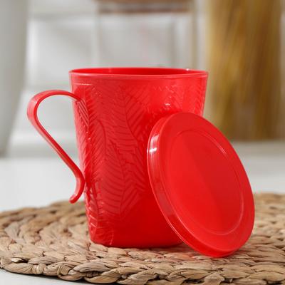 Кружка с крышкой «Листья», 400 мл, 11.5×8.5×11 см, пластик, красная