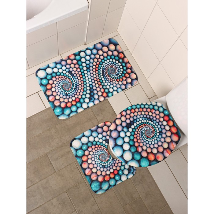 Набор ковриков для ванной и туалета Доляна «Каменные завитки», 3 шт, 35×39, 40×50, 45×75 см