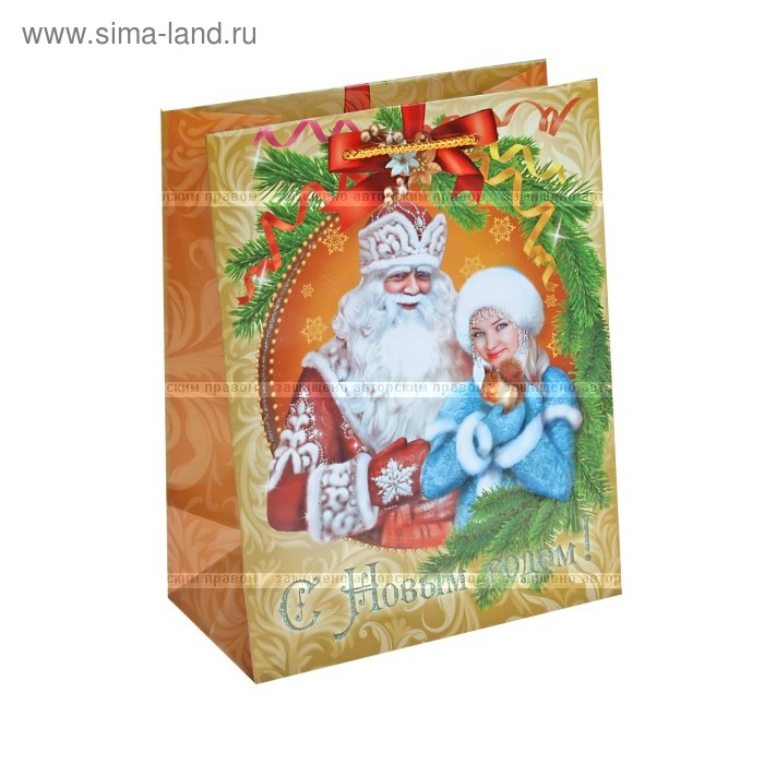 Пакет ламинированный НГ MS с блестками дед мороз со снегурочкой - Фото 1