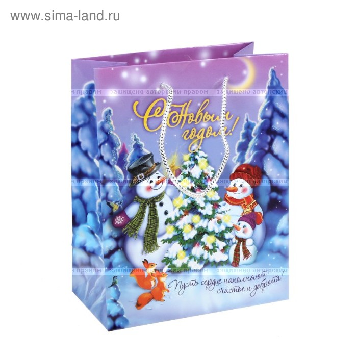 Пакет ламинированный НГ MS с блестками снеговики с бельчатами - Фото 1