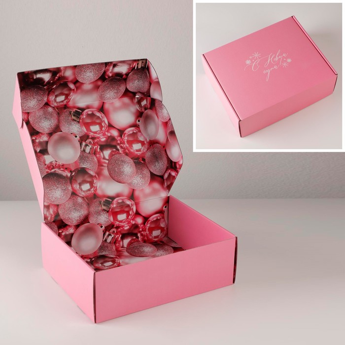 Коробка складная «Розовый новый год», 27 х 21 х 9 см, Новый год