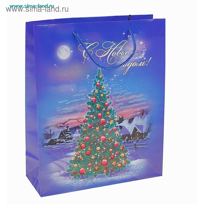 Пакет ламинированный НГ ML с блестками елка с шариками - Фото 1