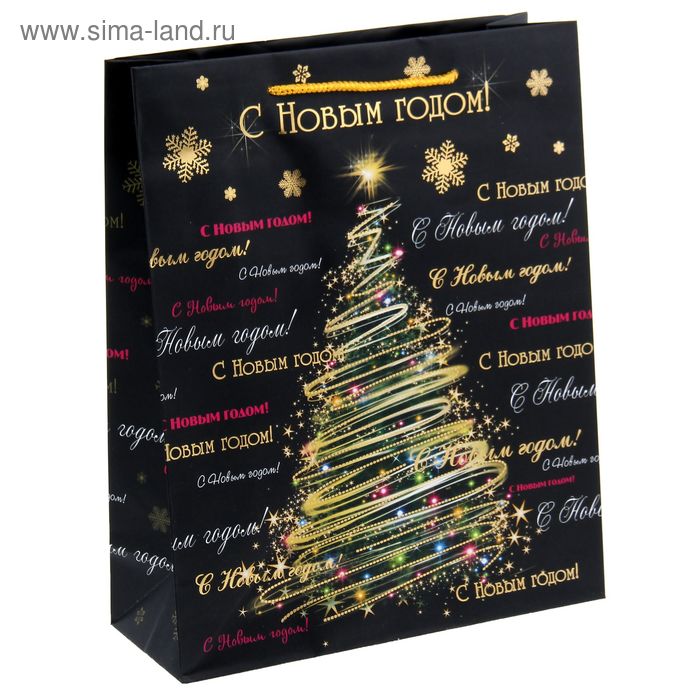 Пакет ламинированный НГ ML тиснение елка золото - Фото 1