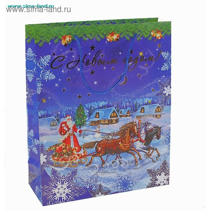 Пакет ламинированный НГ ML тиснение дед мороз на тройке лошадей - Фото 1