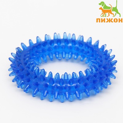 Игрушка жевательная для собак "Игольчатое кольцо", 9 см, синяя