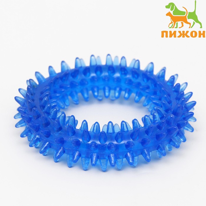 Игрушка жевательная для собак "Игольчатое кольцо", 9 см, синяя - Фото 1