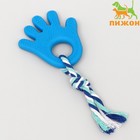 Игрушка жевательная с канатом для собак "Ладошка", 10 см, голубая - фото 319880466