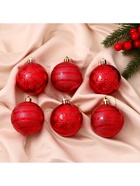 Ёлочные игрушки «Снежные тропинки», шары новогодние, d=6 см, набор 6 шт., красный - Фото 2