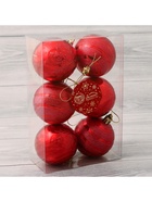 Ёлочные игрушки «Снежные тропинки», шары новогодние, d=6 см, набор 6 шт., красный - Фото 3