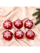 Ёлочные игрушки «Снежинки ассорти», шары новогодние, d=6 см, набор 6 шт., красный - Фото 2