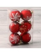 Ёлочные игрушки «Снежинки ассорти», шары новогодние, d=6 см, набор 6 шт., красный - Фото 3