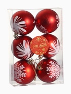 Ёлочные игрушки «Снежинки ассорти», шары новогодние, d=6 см, набор 6 шт., красный - Фото 6