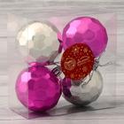 Набор шаров пластик d-6 см, 4 шт "Диско соты" серебристо-сиреневый - Фото 2
