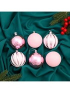 Ёлочные игрушки «Глэдис», шары новогодние, d=6 см, набор 6 шт., бело-розовый - Фото 2