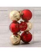 Ёлочные игрушки, шары новогодние, пластик, набор d=6 см, 6 шт. «Беата узоры» золотисто-красный - Фото 3
