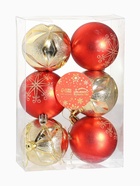 Ёлочные игрушки, шары новогодние, пластик, набор d=6 см, 6 шт. «Беата узоры» золотисто-красный - Фото 6