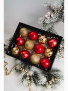 Ёлочные игрушки «Снежная феерия ассорти узоры», шары новогодние, d=6 см, набор 12 шт., золотисто-красный - Фото 3
