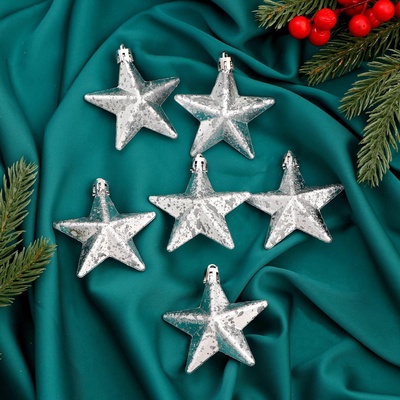 Ёлочные игрушки 6 шт. «Зимнее волшебство. Звёзды грация» пластик, 6×6 см, серебро