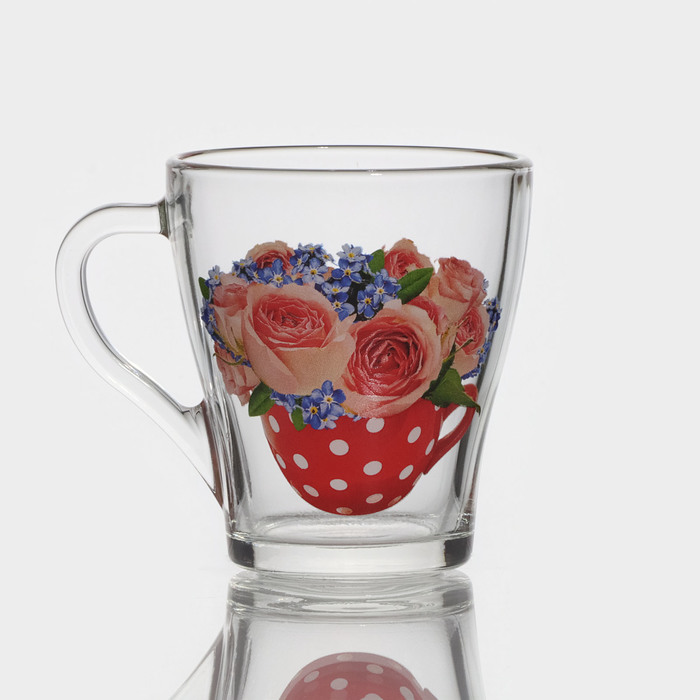 Кружка стеклянная «Цветочная чаша», 250 мл, рисунок микс - Фото 1
