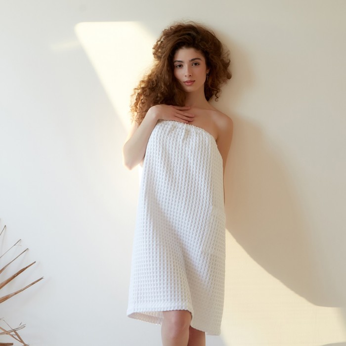Полотенце - парео вафельное банное Этель Boho 80×145 см, 100% хлопок, 290 г/м², белое - Фото 1