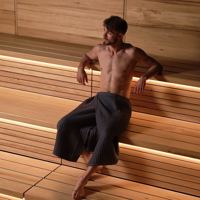 Килт вафельный банный Этель «Boho» 75×145 см цв. темно-серый, 100% хл, 290 г/м² - Фото 1