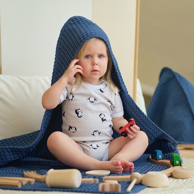 Полотенце - уголок вафельное «Крошка Я» Boho, 120×120 см, хлопок 100%, синее