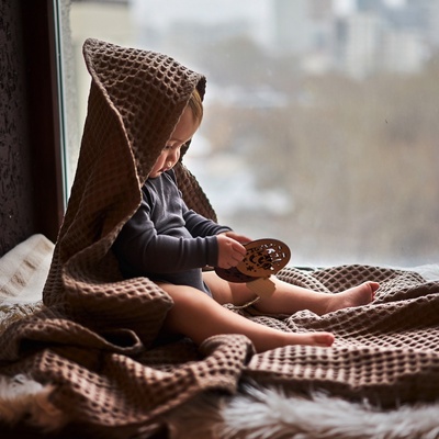 Полотенце - уголок вафельное «Крошка Я» Boho 120×120 см, хлопок 100%, мокко